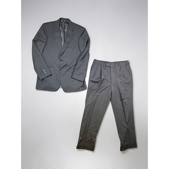 Brooks Brothers Other - Brooks Brothers Suit Size 42L 36" Waist Black Pleated Pants Pinstripe 2 Piece